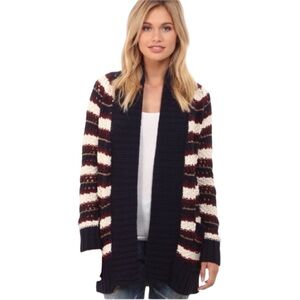 Chaser LA Frontier Cream blue striped Open Front Slouchy long Cardigan sweater